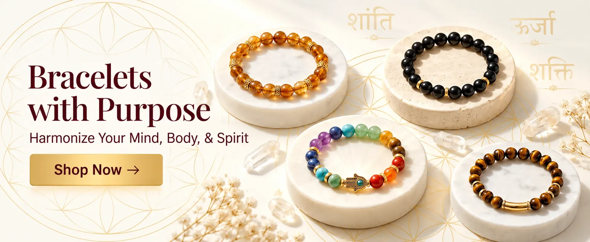 Crystal bracelets with purpose — tiger eye, 7 chakra, black and citrine bead bracelets