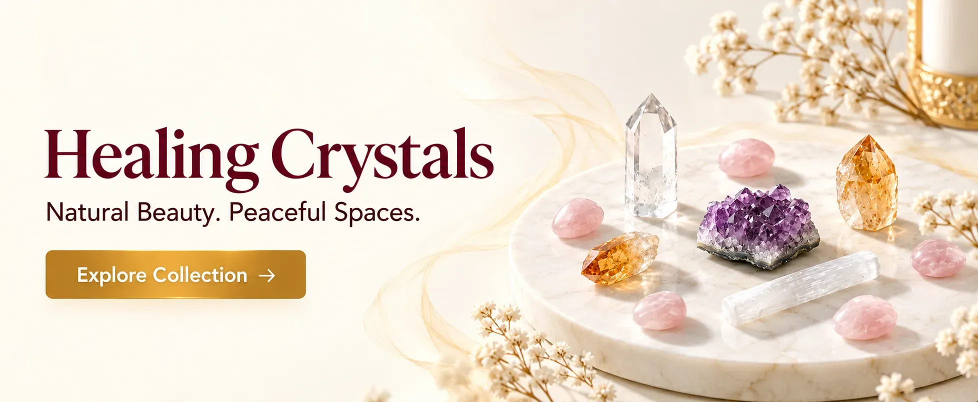 Healing crystals — amethyst, clear quartz, rose quartz and citrine