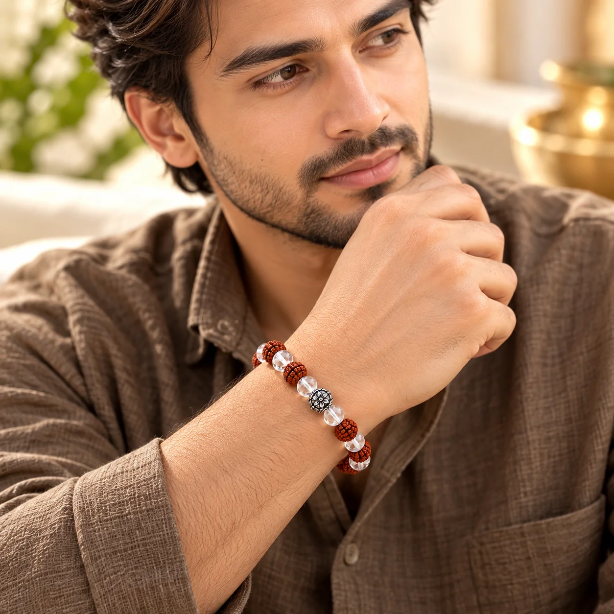 Rudraksha & Sphatik (Clear Quartz) Bracelet
